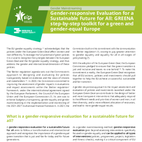 Gender-responsive Evaluation for a Sustainable Future for All: GREENA step-by-step toolkit for a green and gender-equal Europe