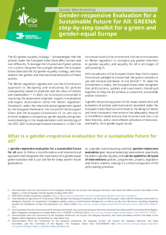 Gender-responsive Evaluation for a Sustainable Future for All: GREENA step-by-step toolkit for a green and gender-equal Europe