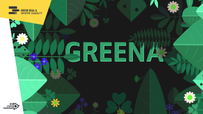 "GREENA" written amongst flowers and leaves 