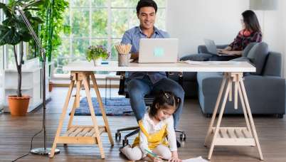 Mixed race family working from home